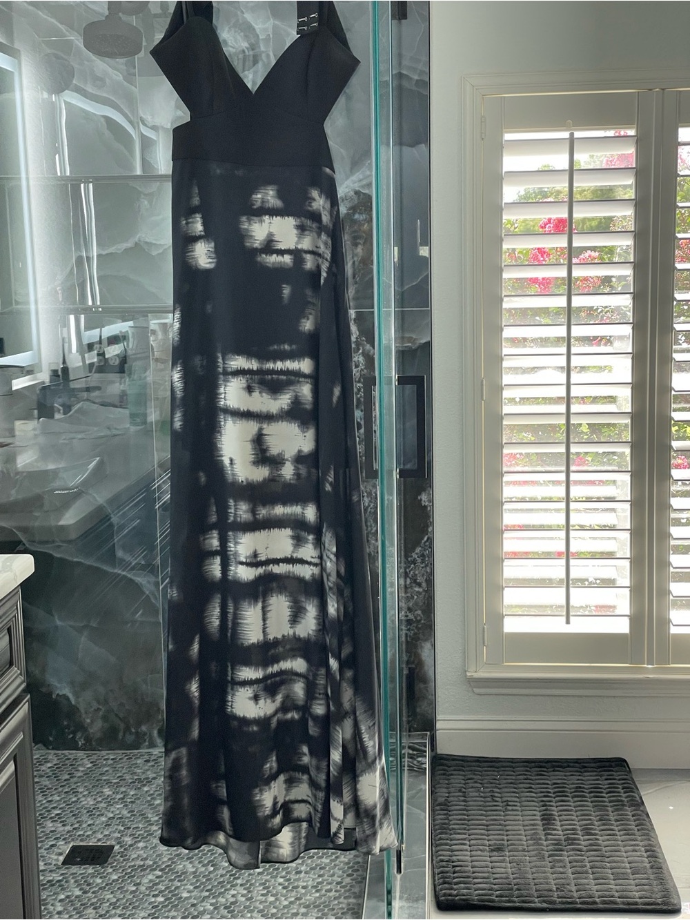 BCBGMaxAzria Black and White Tie-Dye Maxi Dress
